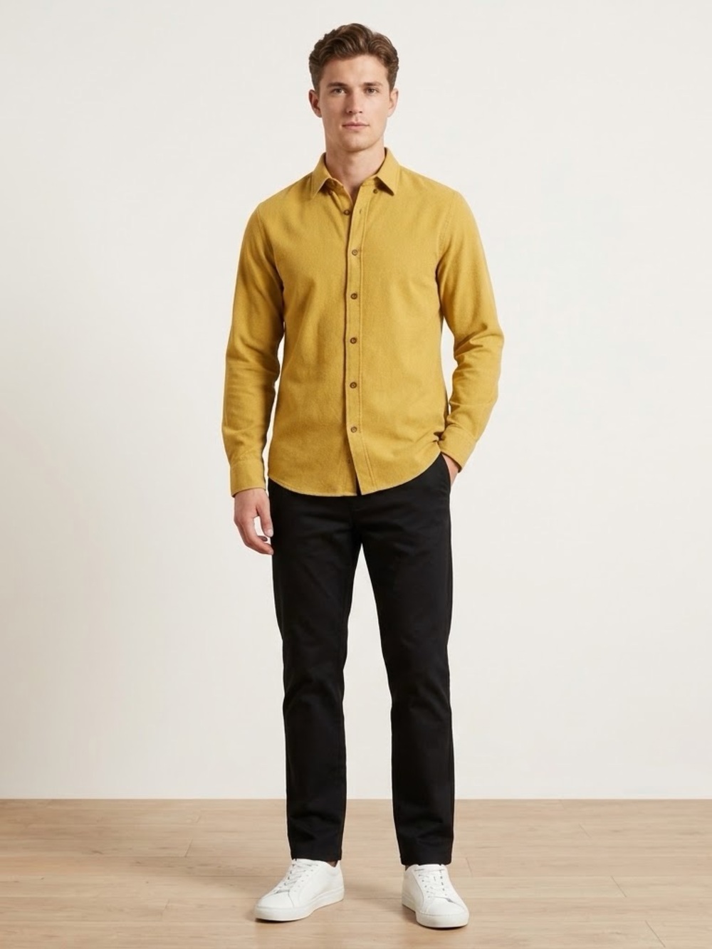 Orvis Men’s Size M Mustard Yellow Gingham Check Long Sleeve Button-Down Shirt